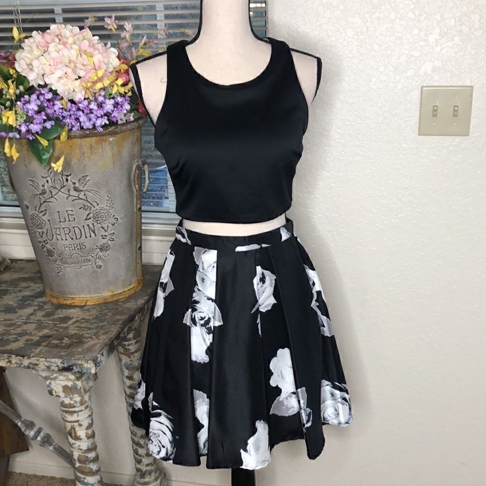 Sequin Hearts two piece black and white dressy dress